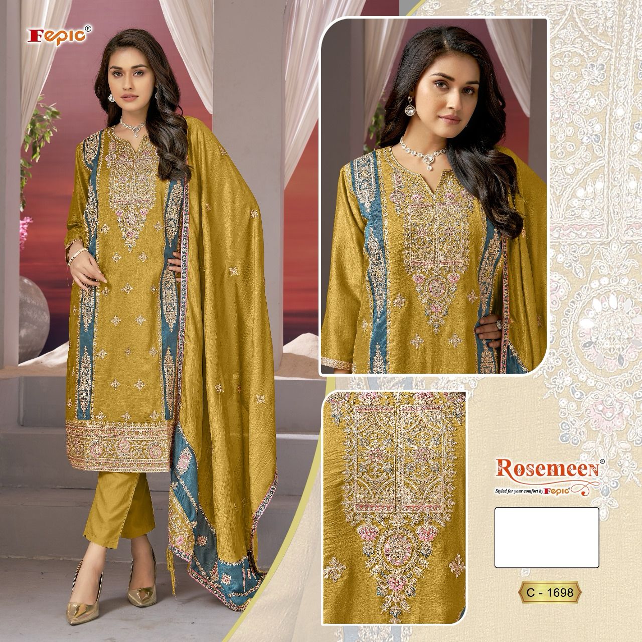 Rosemeen By Fepic Organza Embroidery Pakistani Suits Wholesale Price In Surat
